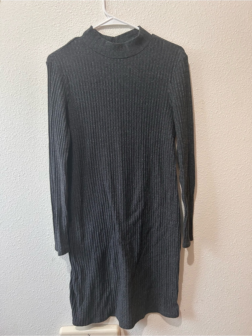 Classic Ribbed Long Sleeve Mock Neck Dress